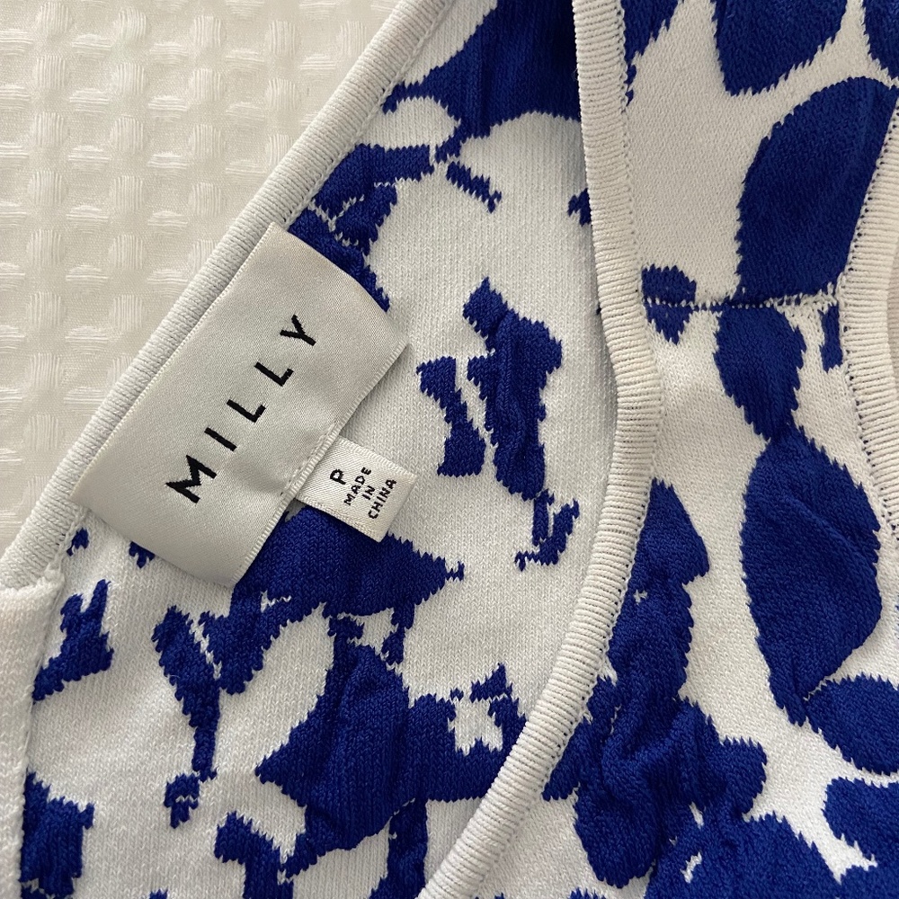 Milly Blue Midnight Floral Flare Dress Sleeveless Stretchy - Picture 3 of 5